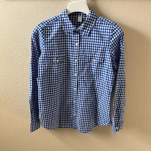 Old Navy Other - Old Navy Girls Blue White Gingham 100% Cotton Button-Down Shirt Size S/P